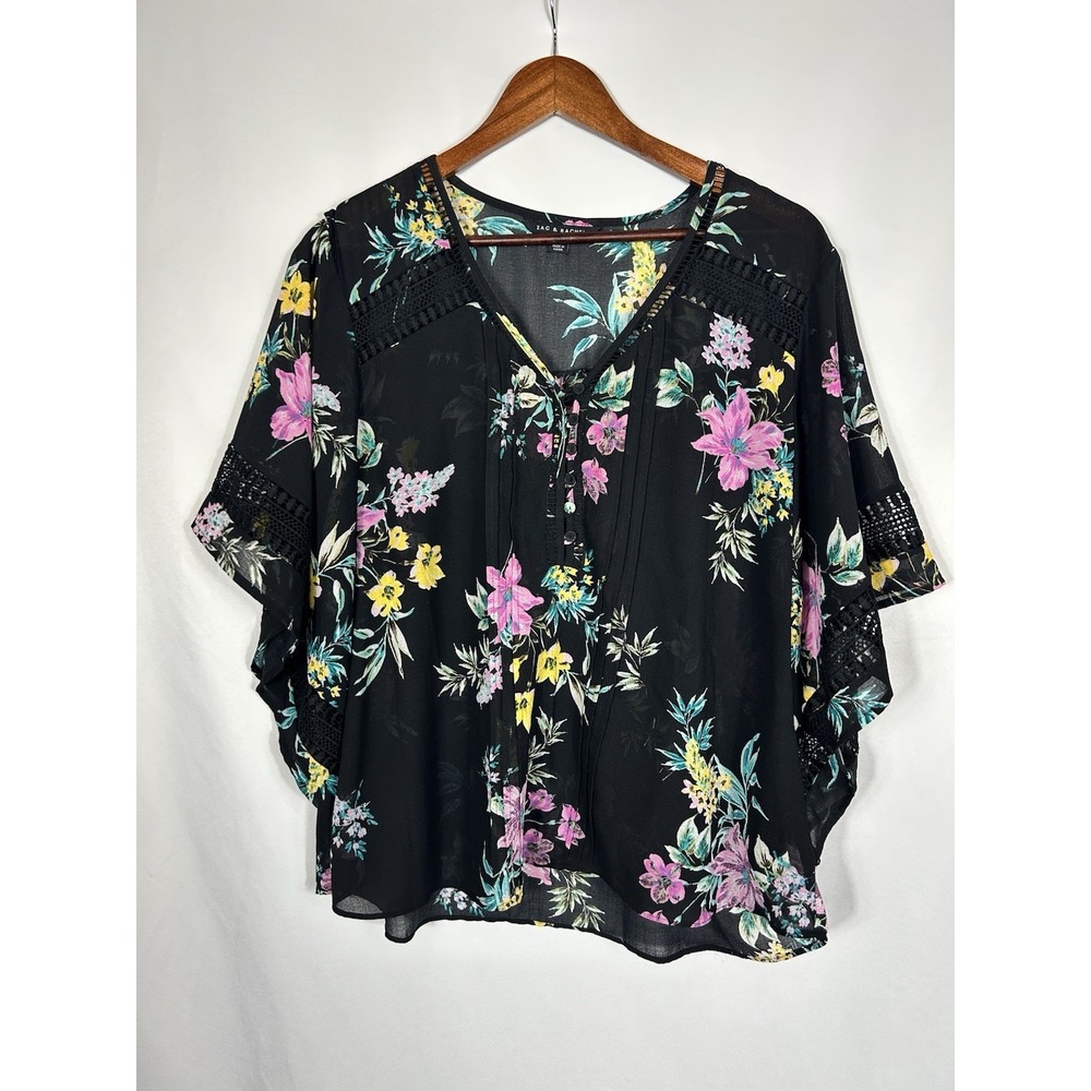 Zac & Rachel Womens‎ Dark Floral Blouse Size XL Flowy Boho Fairy Feminine Top
